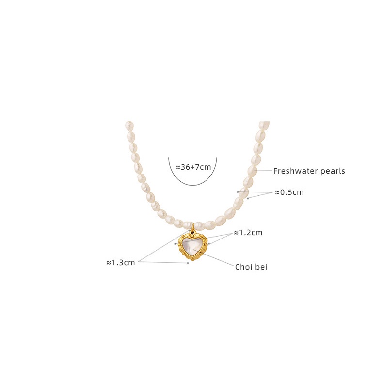Vòng cổ Bằng Thép Titan Mạ Vàng 18K Đính Hạt Ngọc Trai Và Vỏ Sò Trắng Hình Trái Tim Đơn Giản Dành Cho Nữ