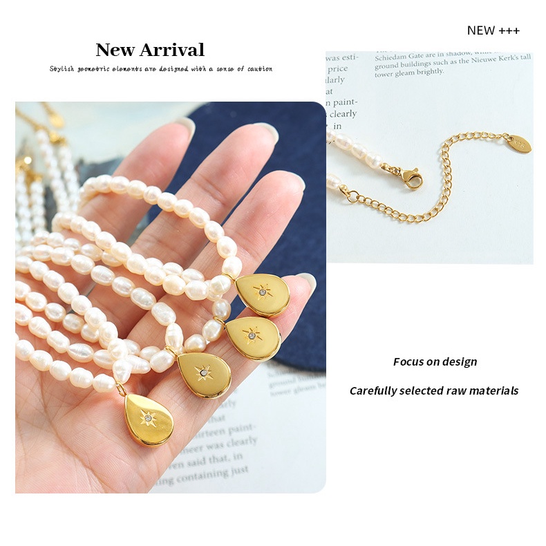 Vòng cổ Mặt Hình Giọt Nước Dát Đá Zircon Ngọc Trai Phong Cách Pháp Lãng Mạn