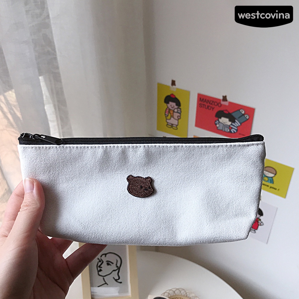 [WSTN]✎Túi Đựng Bút Thêu Họa Tiết Gấu Hoạt Hình Chống Bụi Bẩn Tiện Dụng Cho Cặp Đôi