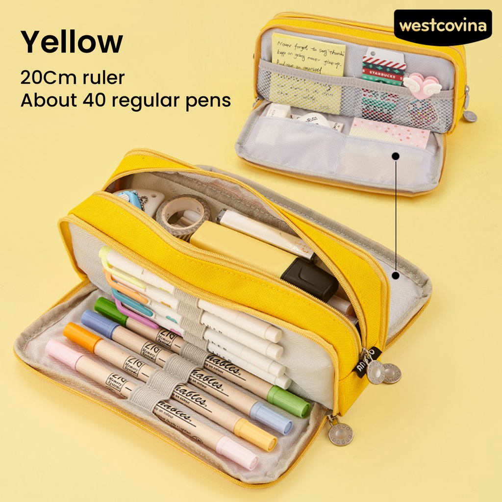 [WSTN]✎Túi Đựng Bút Đa Năng Sức Chứa Lớn Màu Sắc Trơn Có Khóa Kéo Tiện Dụng
