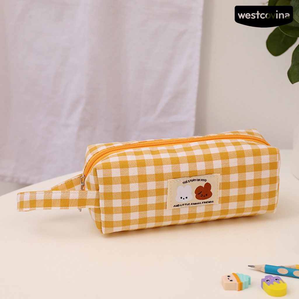 [WSTN] [WSTN]✎Túi Đựng Bút Chì Kẻ Sọc Caro Có Quai Cầm Và Khóa Kéo Dễ Thương Cho Bé