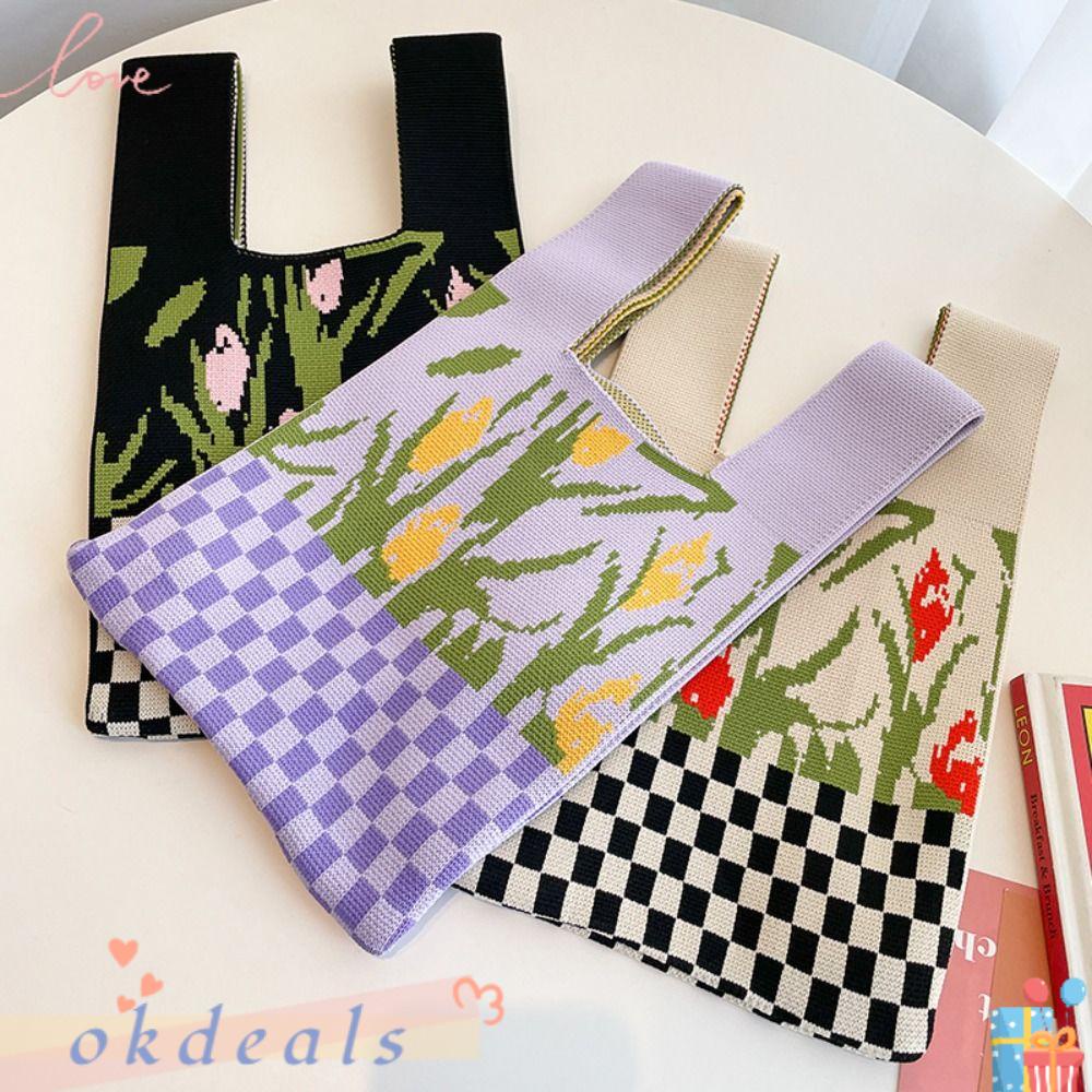 OKDEALS Túi Mua Sắm Dệt Kim Tái Sử Dụng Có Dây Đeo Cổ Tay Thắt Nút