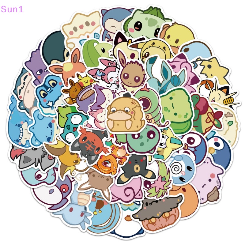 Set 50 Sticker Hoạt Hình Pokemon Đáng Yêu Trang Trí Laptop Vali Ván Trượt