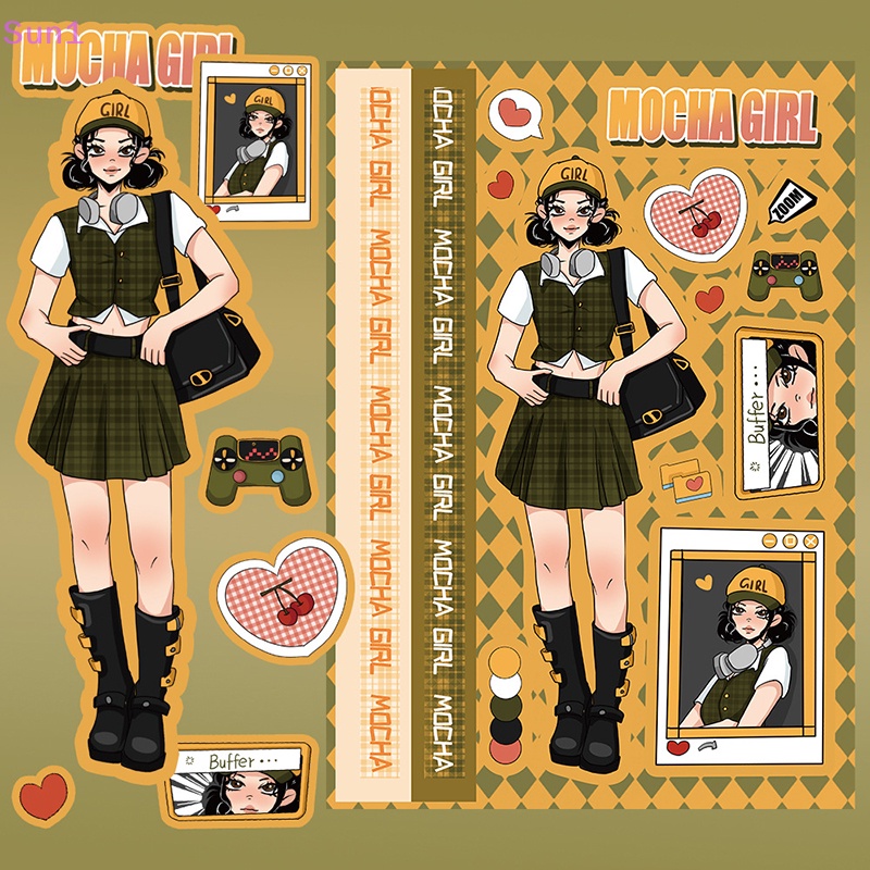 Set 8 Miếng Dán Chống Nước Hình Cô Gái Mocha Graffiti Trang Trí Laptop / Sổ Tay / Vali / Điện Thoại / Đồ Chơi Trẻ Em DIY