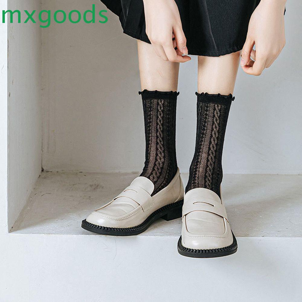 MXGOODS Vớ Lưới Thoáng Khí Họa Tiết Kẻ Sọc / Hoa Lá Phong Cách Harajuku Thanh Lịch Cho Nữ