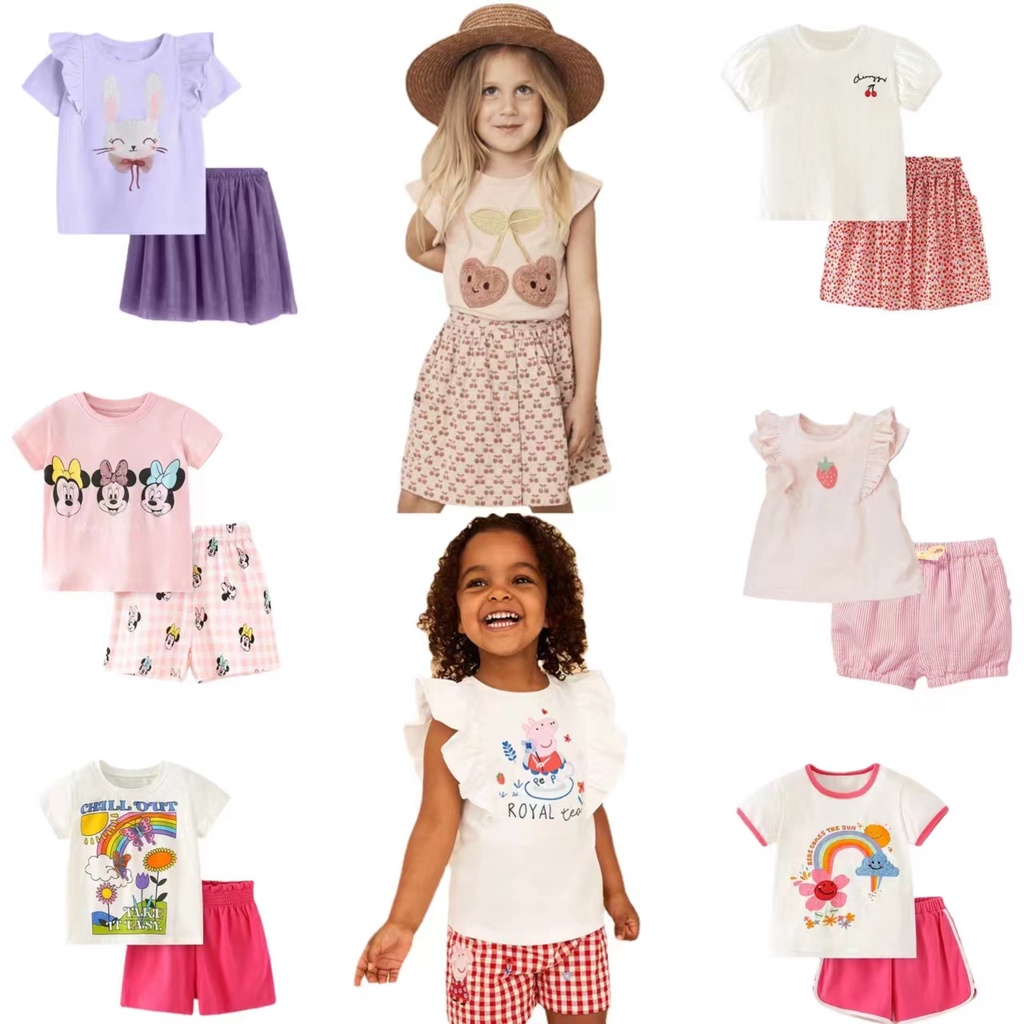 Set Áo Thun Tay Ngắn In Hình Mickey / Minnie / Áo Thun Tay Ngắn Dễ Thương Cho Bé Gái