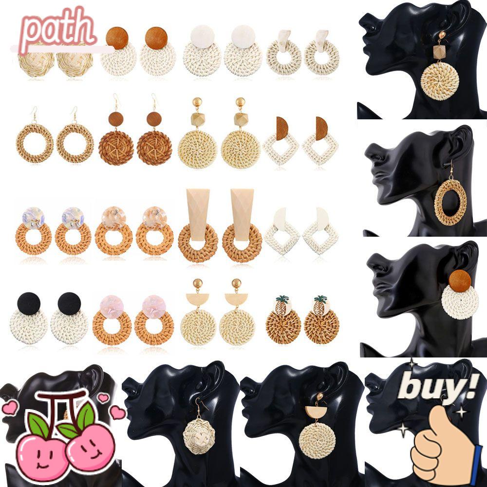 PATH Khuyên Tai Dáng Dài Bện Tre Thủ Công Nhiều Lớp Mẫu Mới Phong Cách Bohemian Hàn Quốc