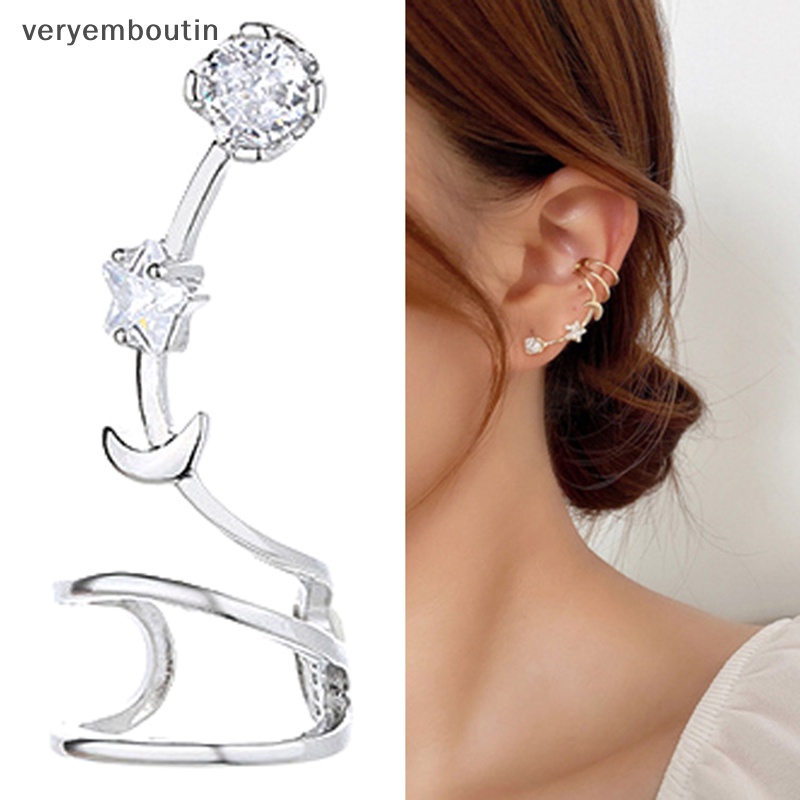Khuyên Tai Dạng Kẹp Cao Cấp Hình Ngôi Sao Mặt Trăng Đính Đá Lấp Lánh Siêu Sáng Phong Cách Hip hop Cá Tính Cho Nữ n