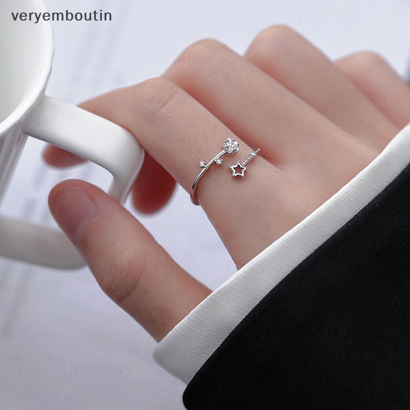 Nhẫn Hở Hình Ngôi Sao Năm Cánh Màu Sắc Bạc Đính Đá Zircon Có Thể Điều Chỉnh Phong Cách Hàn Quốc Cho Nữ