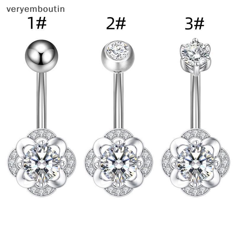 Khuyên Rốn Bằng Thép Titan Đính Đá Zircon Hình Hoa Quyến Rũ Thời Trang Cho Nữ