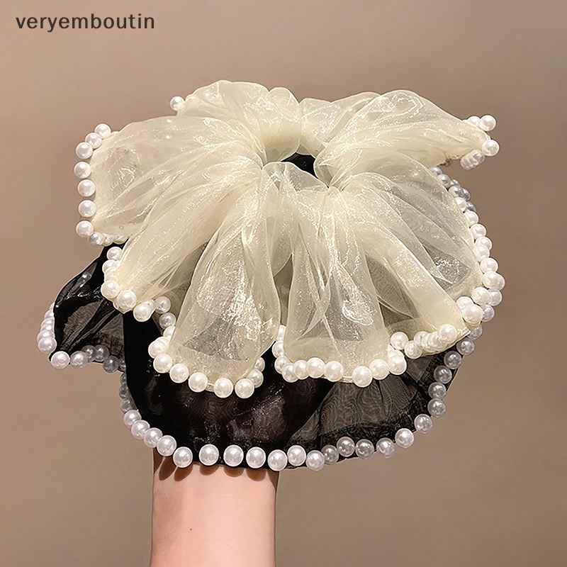 Dây Cột Tóc Lưới Đính Hạt Ngọc Trai Bản Lớn Phong Cách Hàn Quốc Cho Nữ