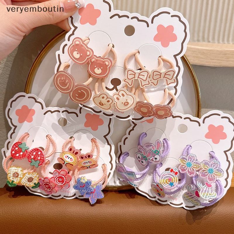 1 Bộ Dây Buộc Tóc Co Giãn Cao in Họa Tiết Hoa / Động Vật Hoạt Hình Cho Bé Gái