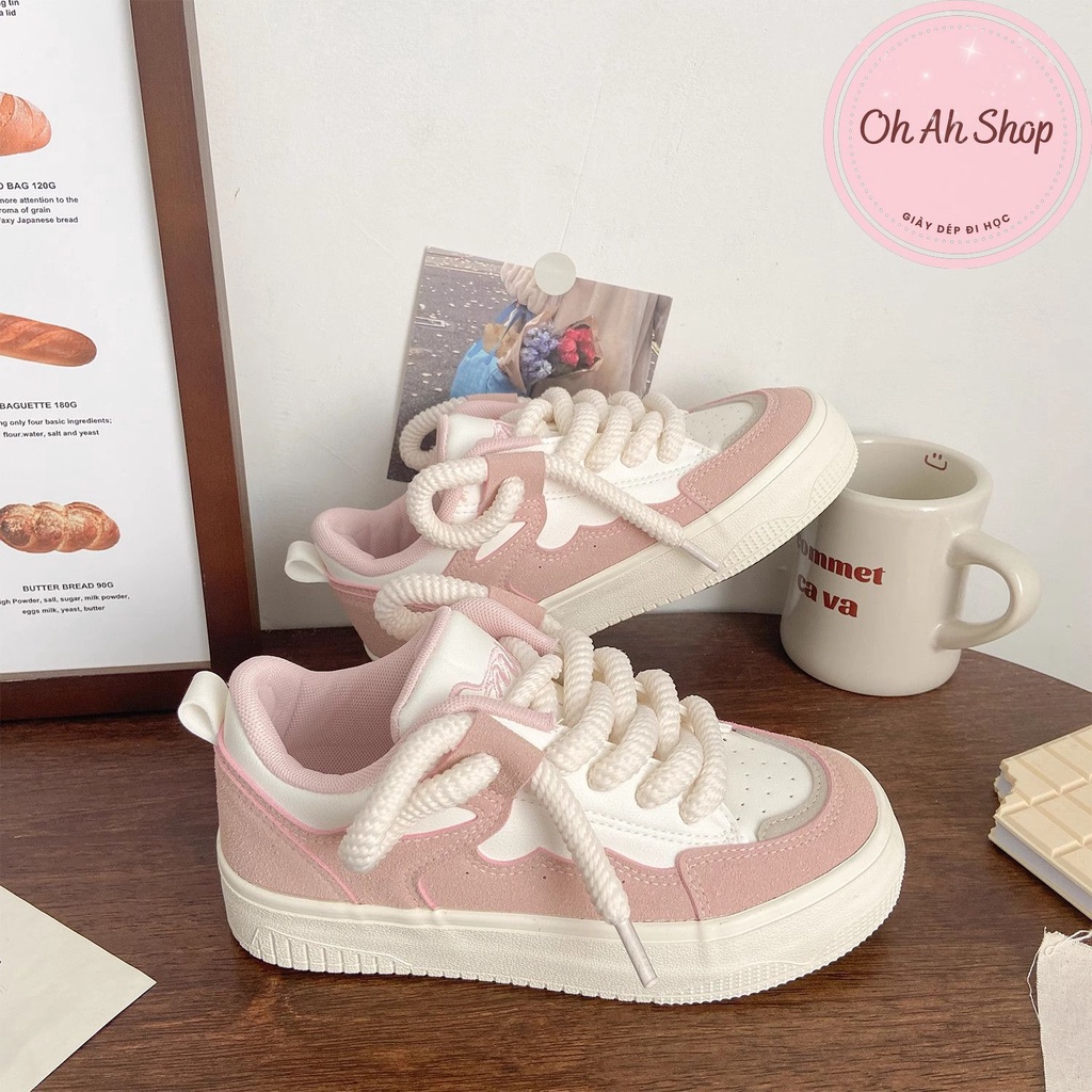 🍓  Giày Dây Thừng Màu Hồng Mũi Tròn Đi Học Giày Da Hàng Loại 1