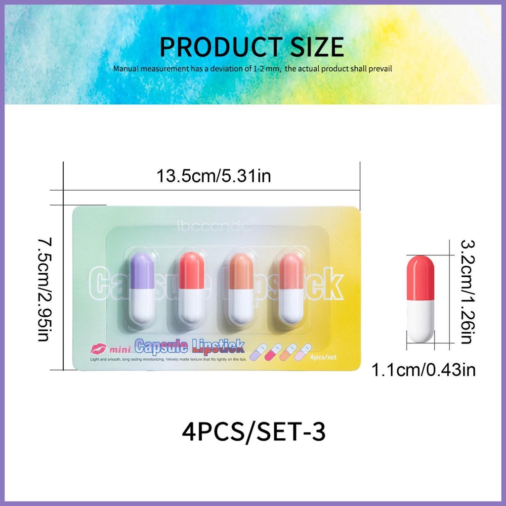 Set 4 Son Môi Mini Hình Viên Thuốc Màu Đỏ Nude Lâu Trôi nota2vn