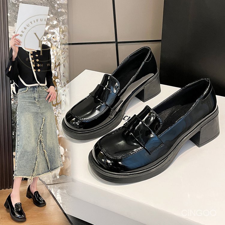 Giày Búp Bê Da PU Gót Thấp Mũi Tròn 3-5cm Thời Trang Cho Nữ