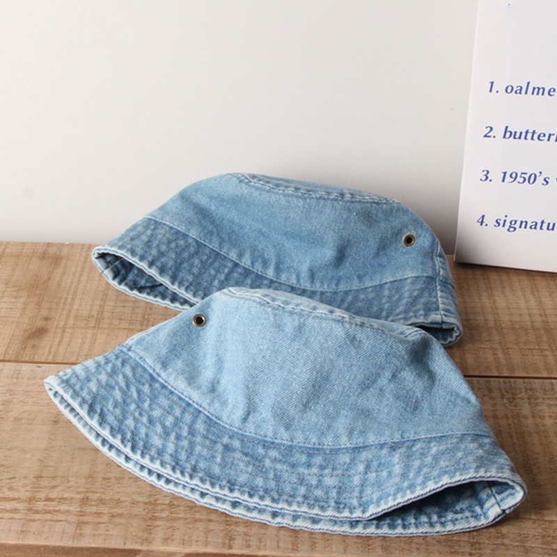 Nón bucket Chất Liệu cotton Jean Màu Trơn Phong Cách Nhật Bản Dễ Giặt Thời Trang Cho Bé