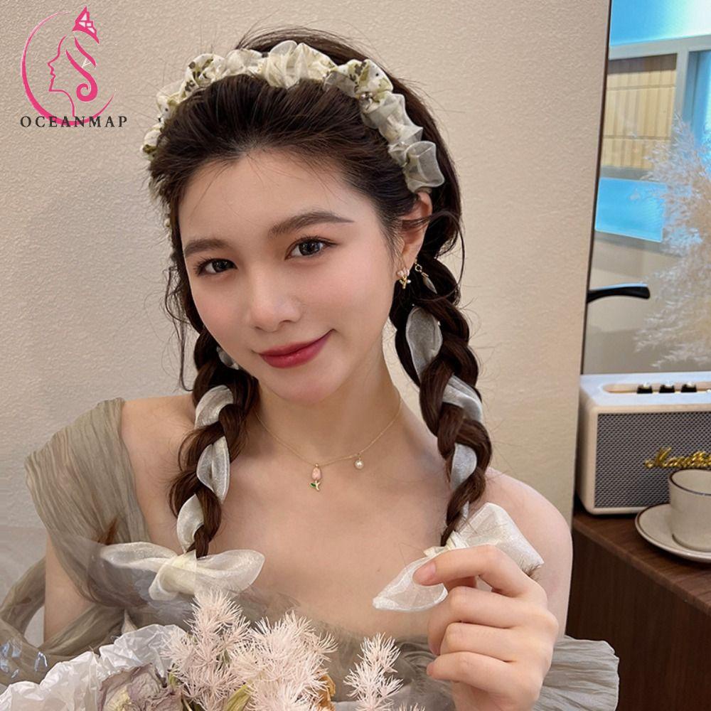 OCEANMAP Băng Đô Co Giãn Chống Trượt Họa Tiết Hoa Đơn Giản Thời Trang Hàn Quốc