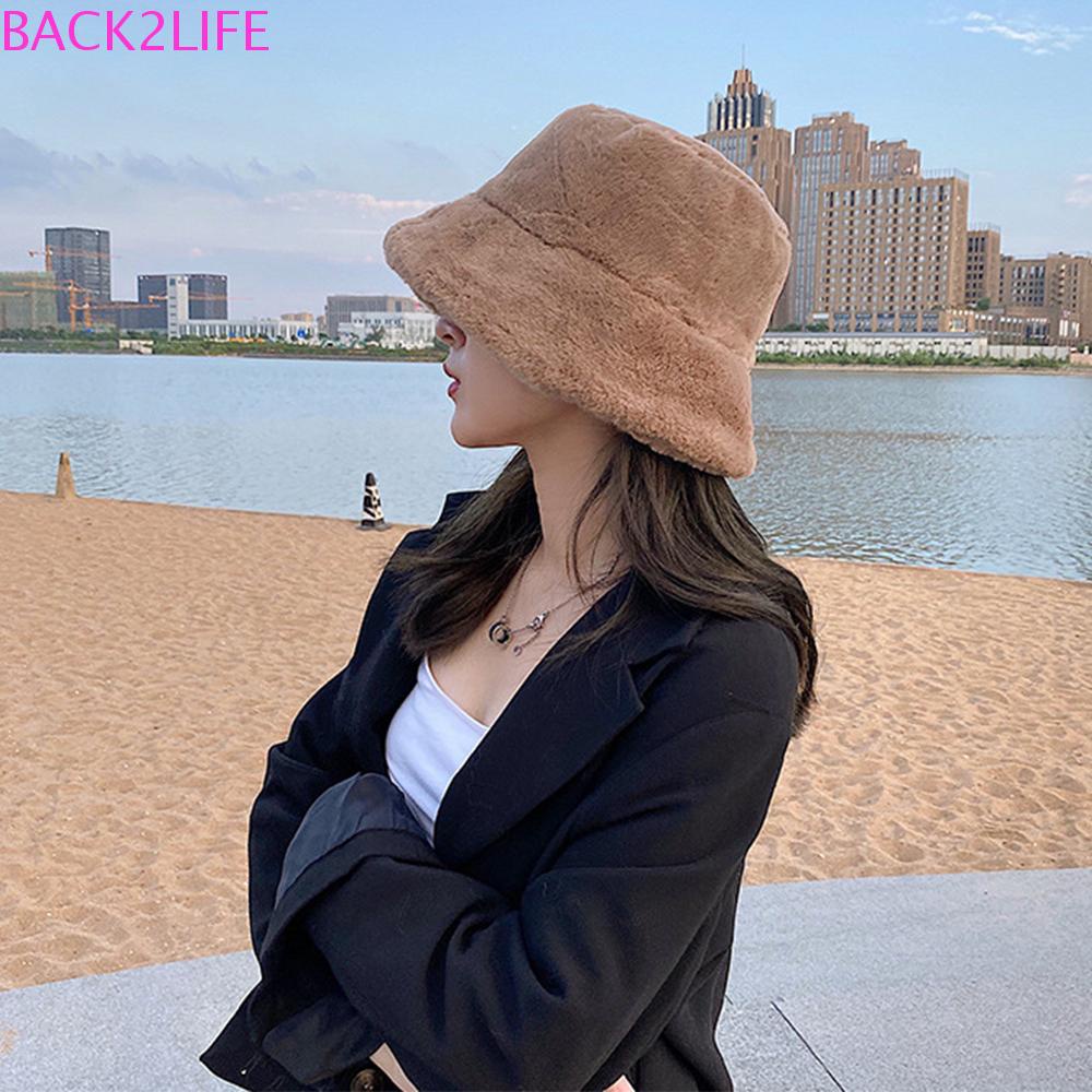 BACK2LIFE Mũ Bucket Chất Liệu Dày Dặn Mềm Mại Giữ Ấm Mùa Đông Cho Nữ
