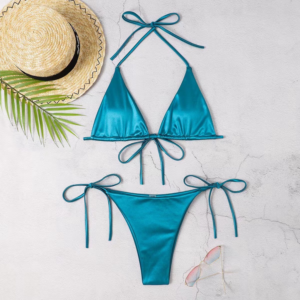 Mới Bikini Tam Giác Màu Trơn Cột Dây Gợi Cảm Cho Nữ