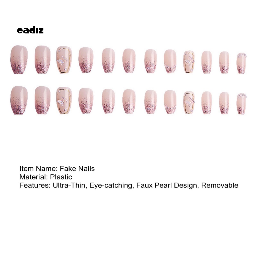 1 Bộ Móng Tay Giả Bằng Nhựa Siêu Mỏng Đính Ngọc Trai Hình Bướm 3D DIY