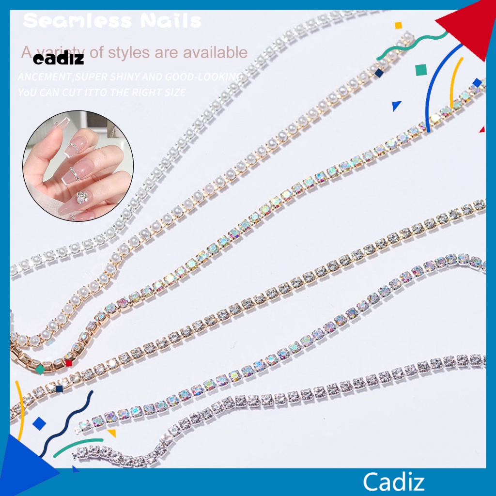 Set 6 Phụ Kiện Chuỗi Ngọc Trai / Kim Loại Trang Trí Móng Tay Nghệ Thuật DIY