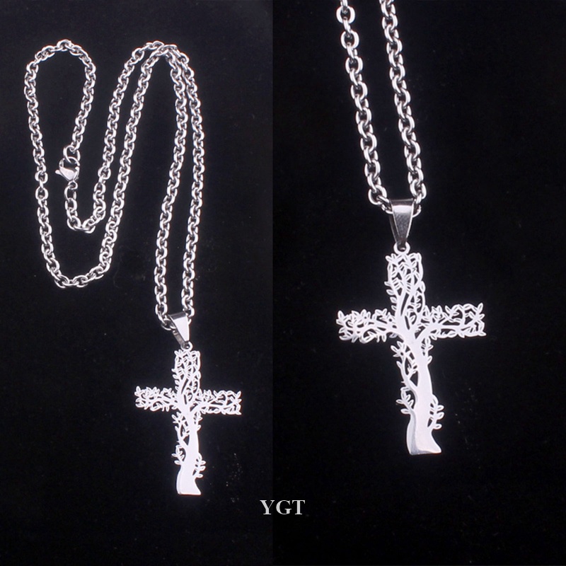 Ygt Vòng cổ Thép Không Gỉ Mặt Thánh Giá Màu Bạc Thời Trang