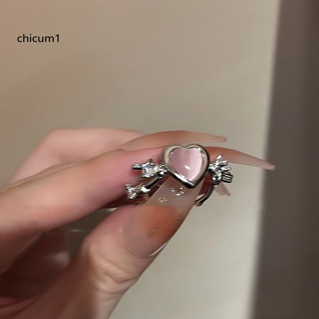 Nhẫn Hở Đính Đá Opal Nhân Tạo Hình Trái Tim Cho Nữ