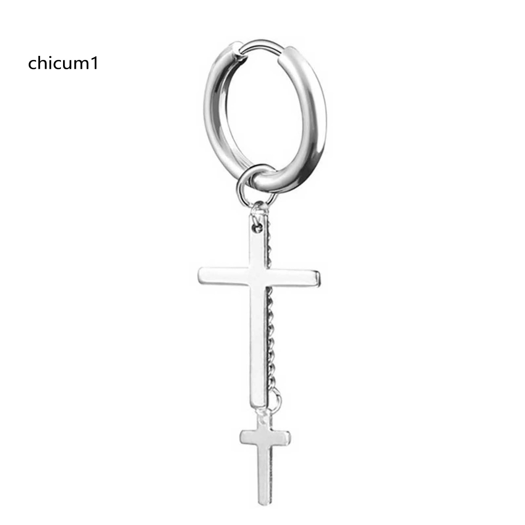 1 Khuyên Tai Dạng Vòng Dài Bằng Thép Không Gỉ Unisex