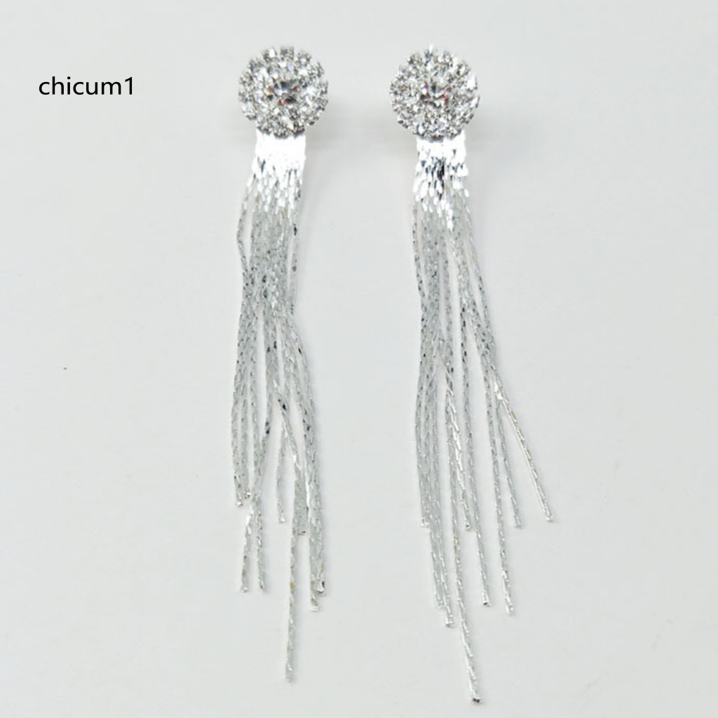 Khuyên Tai Dáng Dài Đính Đá Phối Tua Rua Thời Trang