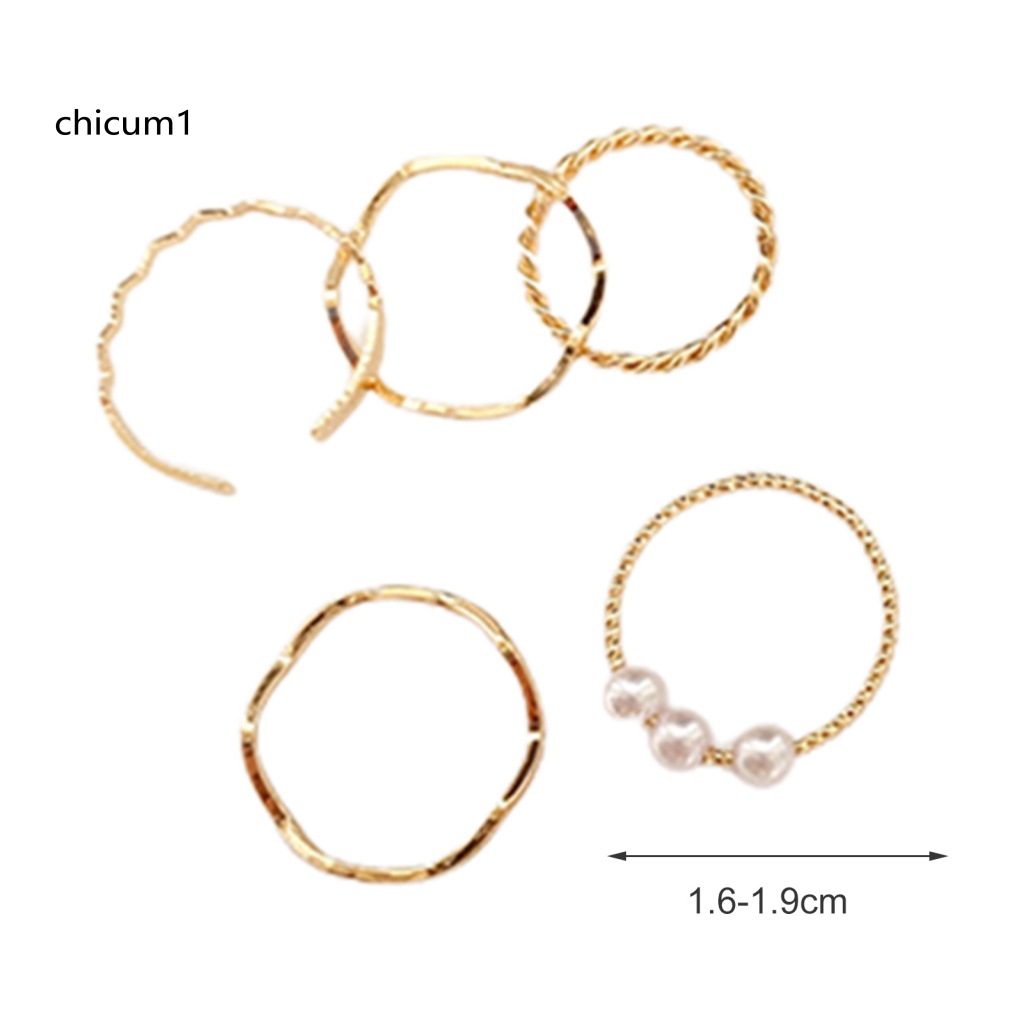 Set 5 Nhẫn Mạ Điện Đính Ngọc Trai Giả Phong Cách Nhật Hàn