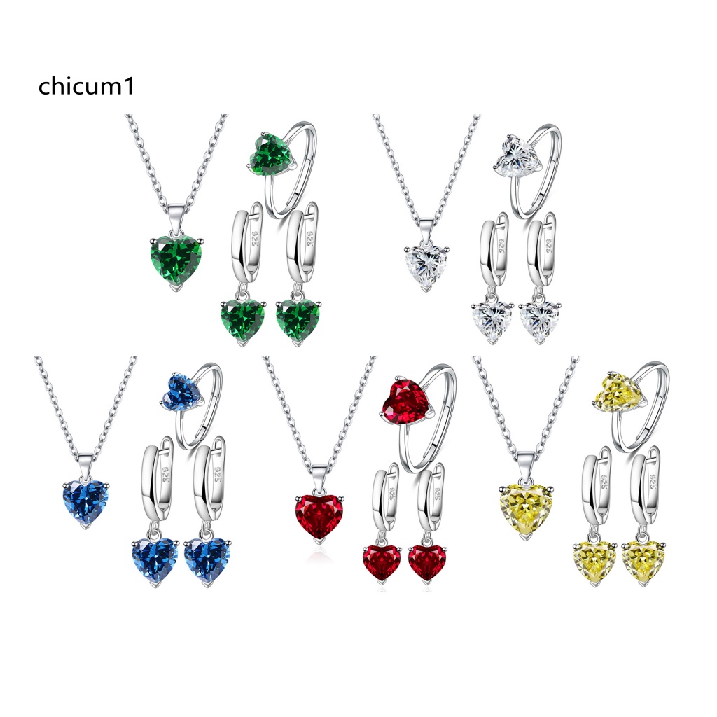 1 Set Vòng cổ + Nhẫn + Bông Tai Hình Trái Tim Nhiều Màu Thời Trang