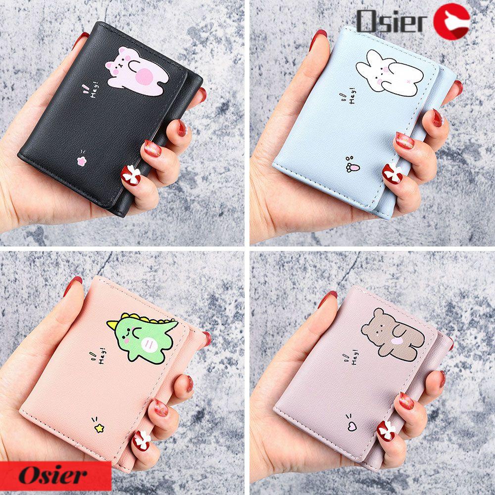 OSIER1 Ví Da PU Dáng Ngắn Đựng Thẻ Thiết Kế Xinh Xắn Cho Nữ Giá Đỡ