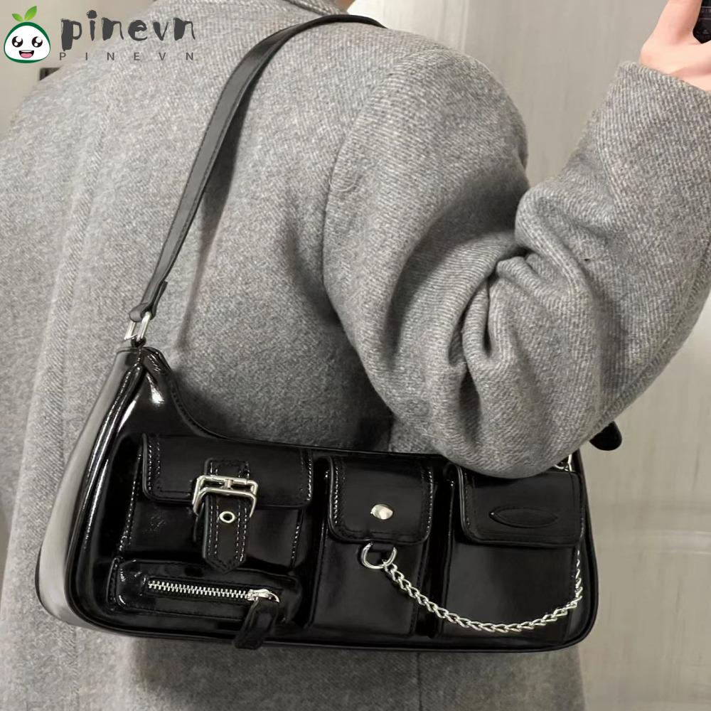 PINEVN Túi Xách Đeo Vai Nhiều Ngăn Màu Đen Chất Lượng Cao Thời Trang Mùa Hè Cho Nữ