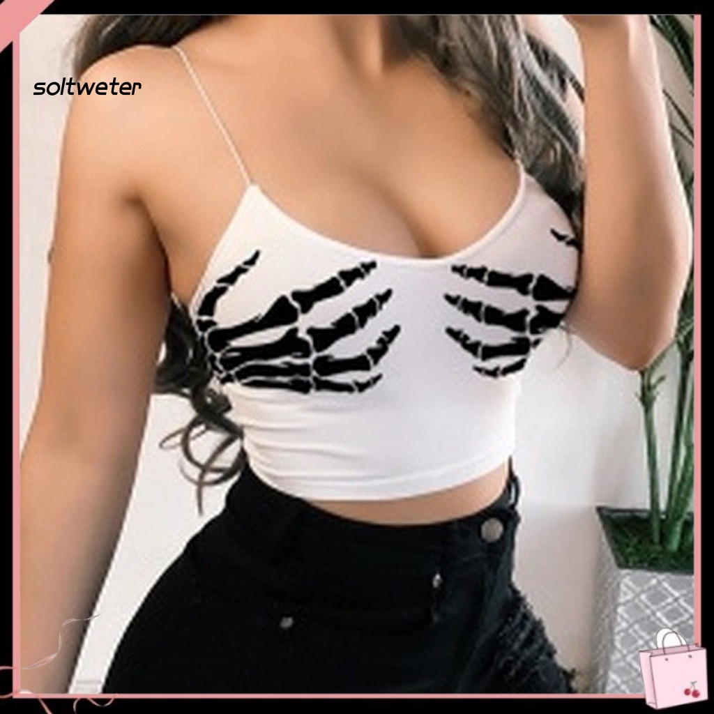 St Áo Croptop Ôm Dáng In Hình Bàn Tay Phong Cách Gothic Quyến Rũ