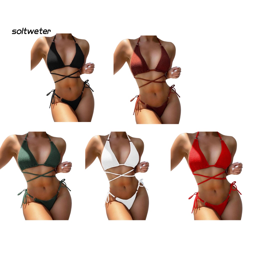 Bộ Đồ Bơi 2 Mảnh Không Tay Có Đệm Mút Ba Điểm Màu Sắc Trơn Dành Cho Nữ