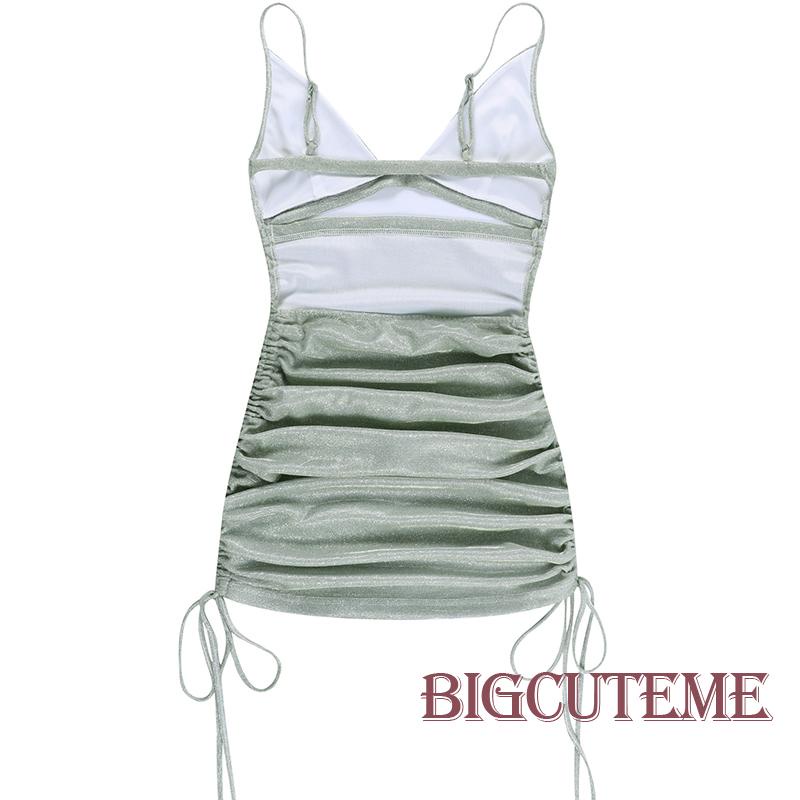 Đầm Dây Rút Cổ Chữ V Khoét Sâu Lấp Lánh Thời Trang Nữ