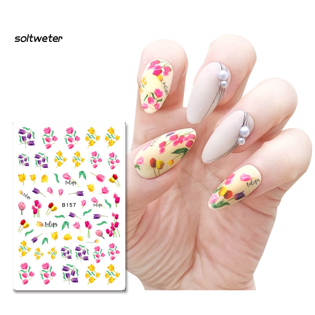 1 Bộ Miếng Dán Móng Tay Bằng Nhựa Resin Chống Nước In Hình Hoa Tulip DIY
