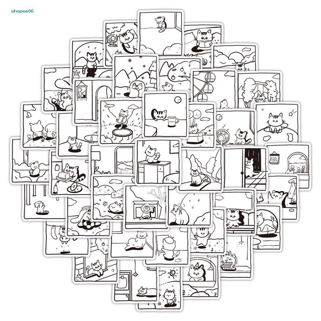 Bộ 60 Miếng Dán Hình Mèo Trắng Đen Tự Dính Không Phai Màu Có Thể Tháo Gỡ Dùng Trang Trí Điện Thoại