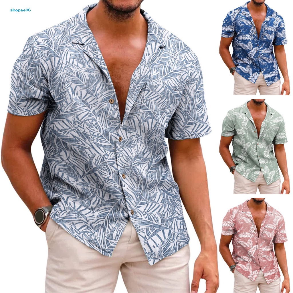 Áo Sơ Mi Tay Ngắn In Họa Tiết Lá Cây Phong Cách Hawaii Thời Trang Mùa Hè Cho Nam