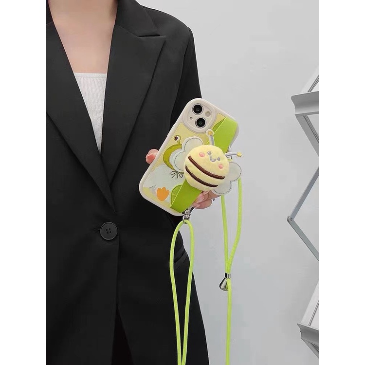 Ốp Điện Thoại Silicon Hình Ong Dễ Thương Kèm Dây Đeo Cho iPhone 14 Pro Max / 13promax / 12Pro 11 Pro Max XS / XR / SE2020 / 8P / 7P / 6P