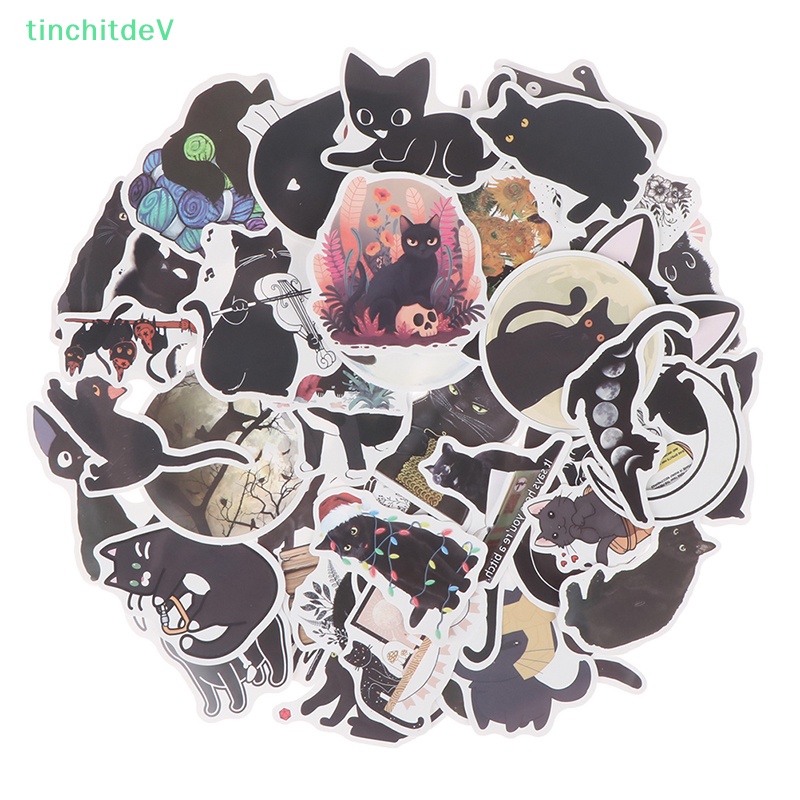 Bộ 50 Miếng Dán Hình Mèo Đen Trang Trí Điện Thoại / Laptop / Guitar Cổ Điển Cho Bé