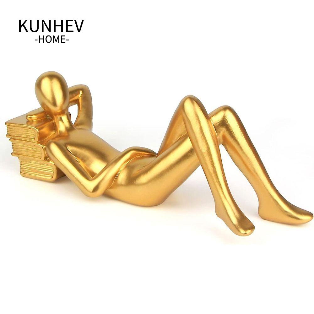 KUNHEV Mô Hình Tượng Đọc Sách Bằng Nhựa Resin Màu Vàng Kim Đơn Giản Trang Trí Nhà Cửa / Văn Phòng