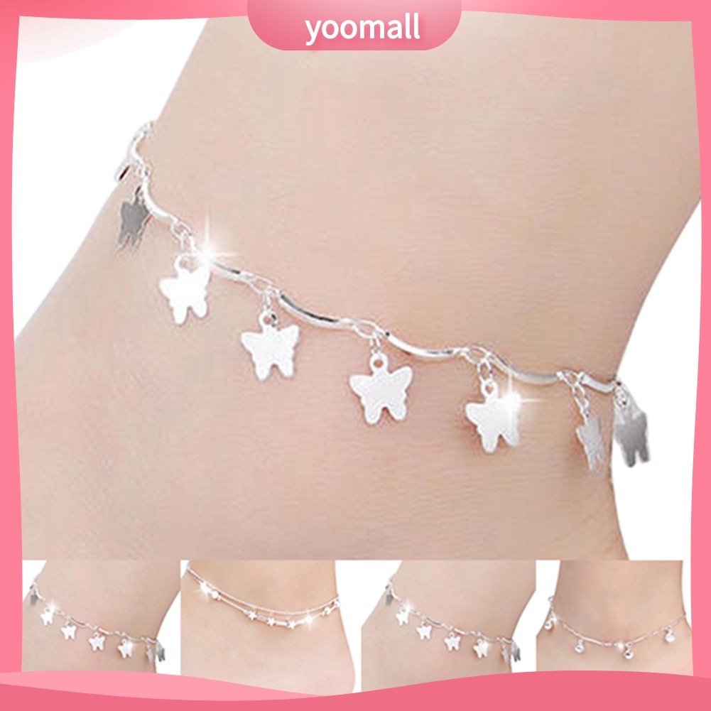 Lắc Chân Mạ Bạc Họa Tiết Bướm / Ngôi Sao / Chuông Thời Trang Cho Nữ