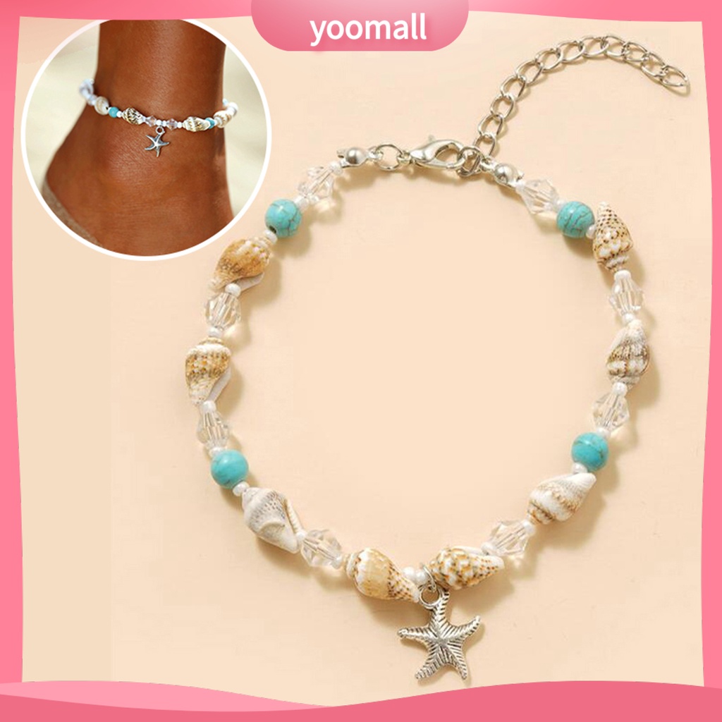 Lắc Chân Kèm Chuỗi Hạt Hình Vỏ Sò / Sao Biển Sáng Tạo Thời Trang Đi Biển