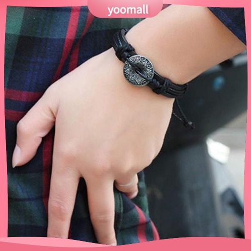 [YM] Vòng Tay Giả Da Bện Họa Tiết Âm Dương Hợp Kim Tai Chi Ying Yang Cho Nam Và Nữ