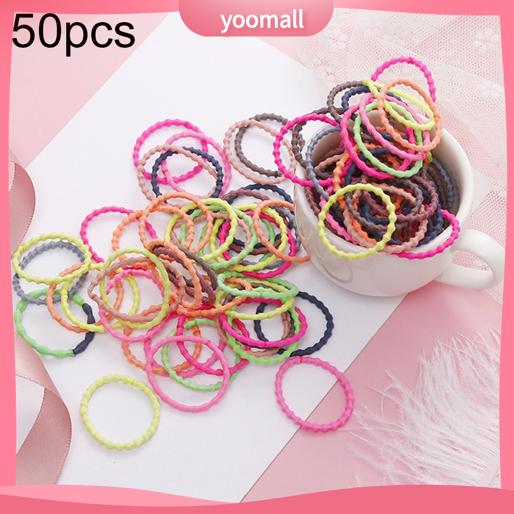 Set 50 Dây Cột Tóc Co Giãn Trang Trí Hình Nơ Xinh Xắn Cho Nữ