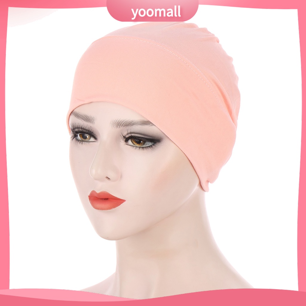 Mũ Turban Trùm Đầu Co Giãn Màu Trơn Cho Nữ