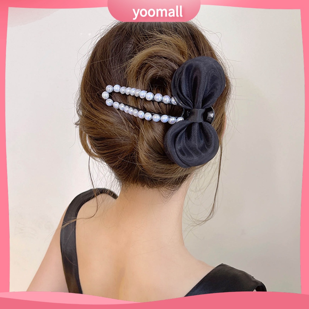 Kẹp Tóc Càng Cua Đính Ngọc Trai Giả Thắt Nơ Bằng Lưới Acrylic Chắc Chắn Cho Nữ