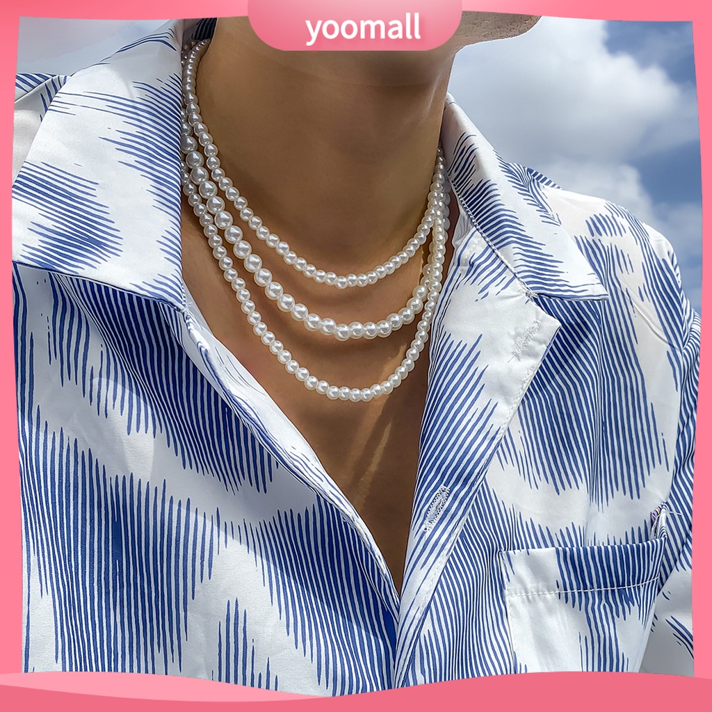1 Set Vòng Cổ Choker Ngọc Trai Giả Dáng Dài Bắt Mắt Tinh Tế Phong Cách Hip Hop Dễ Phối Đồ Cho Nam