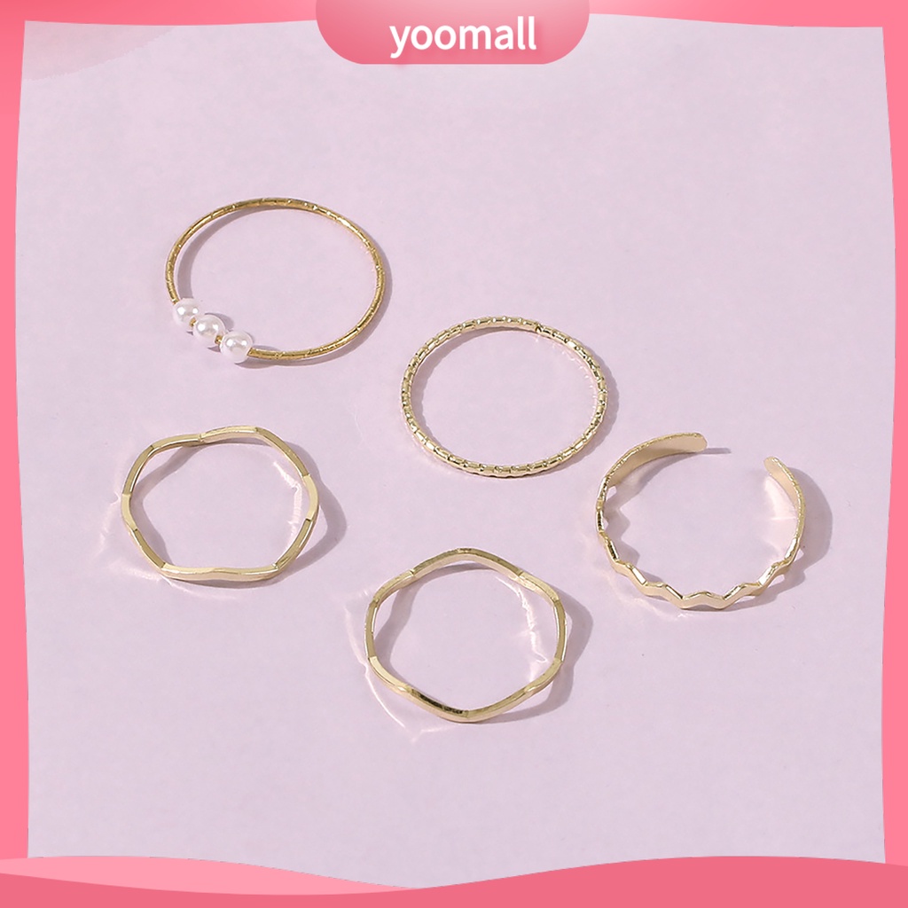 Set 5 Nhẫn Đeo Đốt Ngón Tay Đính Đá Thời Trang Cho Nữ